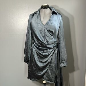 Lush satin wrap mini dress long sleeve large new without tags